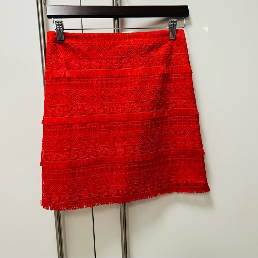 NWOT JCrew Skirt Lace with lining Ann’s Fri FW Bright Orange above knee Size 0
